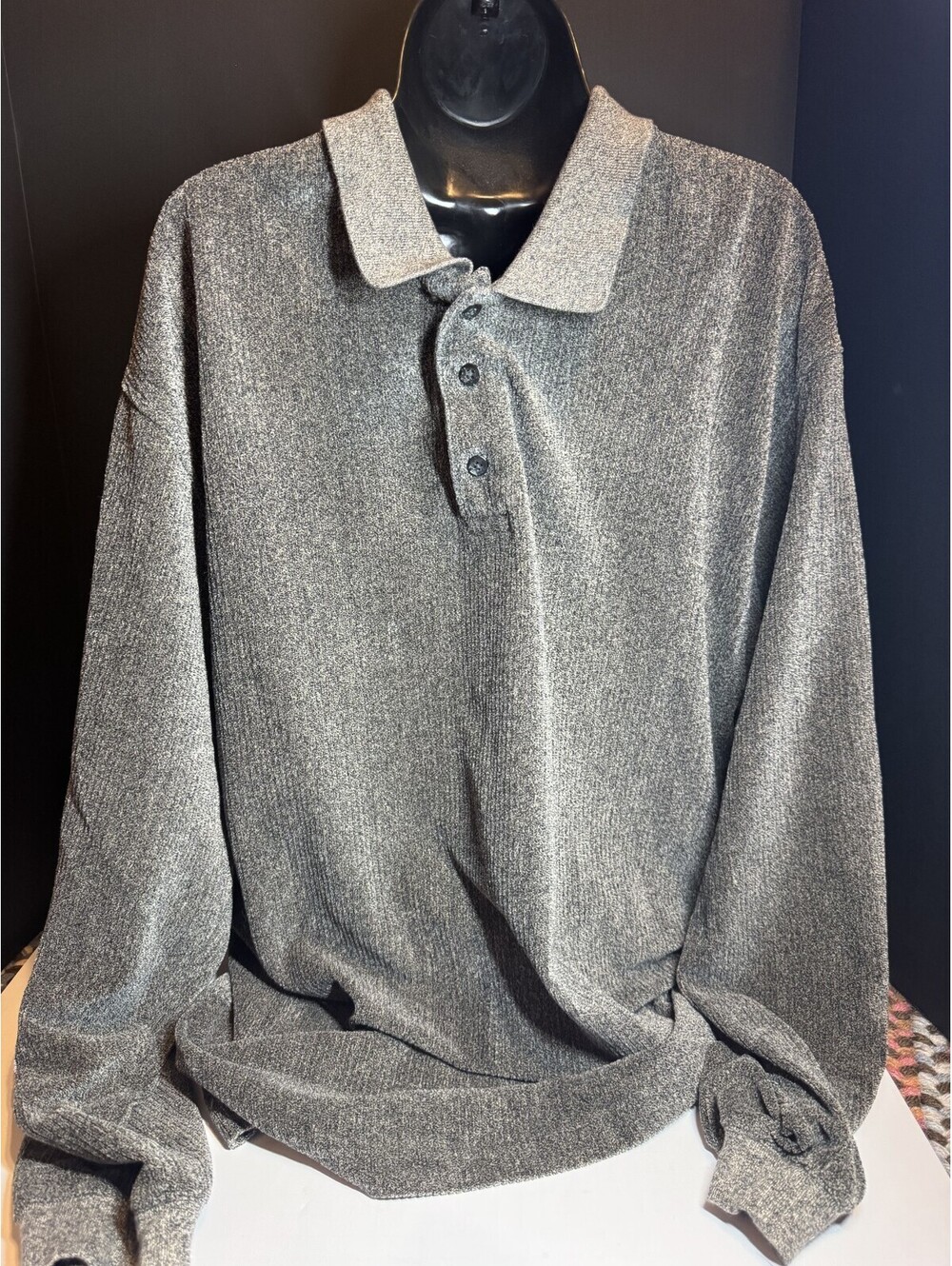 Knights Bridge Pullover Mens Henley XL Gray Textured Sweater